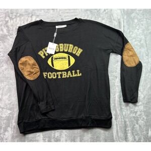 New Haute Edition Top Women Sz XL Long Sleeve Pittsburgh Football Elbow Patch
